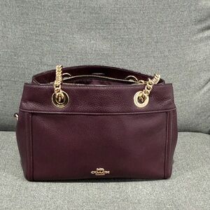 Coach Burgundy Leather Shoulder Bag with Gold Accents